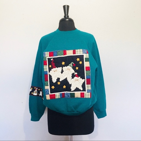 Christmas Quilted Sweater Green Santa Patch! - Picture 7 of 7